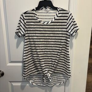 Navy and White Velvet Striped Women's Top